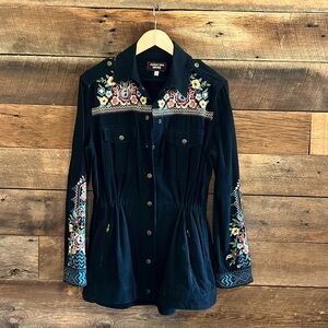 Johnny Was Workshop Embroiled Black Corduroy Jacket, small